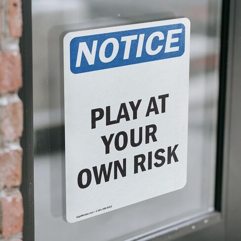 (2 Pack) Play At Your Own Risk OSHA Notice Sign 5 Inch X 3.5 Inch Vinyl Label Decal Sticker Weather Resistant, UV Protected for Workplace, Business, and Construction Site, Made in the USA in Saudi Arabia
