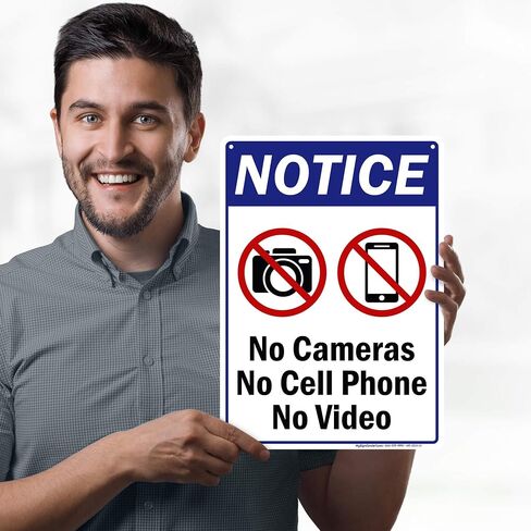 No Cameras No Cell Phone No Video Sign, 7x10 Inches, Rust Free .040 Aluminum, Fade Resistant, Made in USA by My Sign Center in Saudi Arabia
