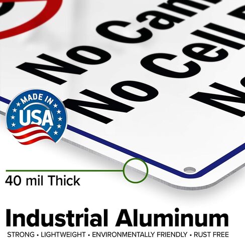 No Cameras No Cell Phone No Video Sign, 7x10 Inches, Rust Free .040 Aluminum, Fade Resistant, Made in USA by My Sign Center in Saudi Arabia