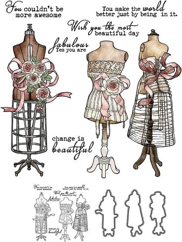 Sewing Beautiful Women Dress On The Hanger Stamps and Dies Set for Card Making DIY Scrapbooking Supplies Clear Stamps Metal Cutting Dies for Albums Crafts Decor in Saudi Arabia