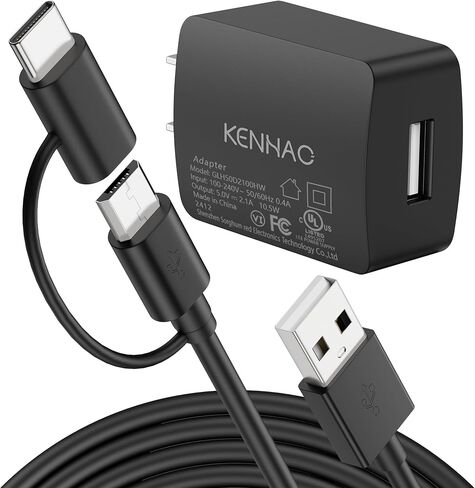 شاحن الكمبيوتر اللوحي/القارئ الإلكتروني لجميع أجهزة Kindle Fire HD 6 7 8 10، وOasis Paperwhite، والكتاب الإلكتروني للأطفال، وTV Stick Firestick، وSamsung Galaxy Tab A S2، ووحدة شحن 2.1 أمبير + سلك كابل Micro USB بطول 6 أقدام مع محول من النوع C in Kuwait