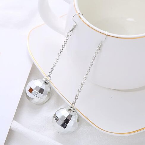 Disco Ball Earrings for Women Disco Earrings for Women Silver Mirrorball Earrings 70s Earrings Easy Match Disco Outfits Women Disco Accessories 70's Halloween Earrings for Women's Costume Accessories in Saudi Arabia