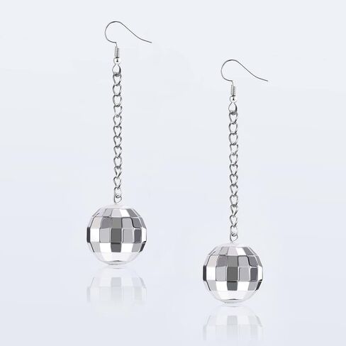 Disco Ball Earrings for Women Disco Earrings for Women Silver Mirrorball Earrings 70s Earrings Easy Match Disco Outfits Women Disco Accessories 70's Halloween Earrings for Women's Costume Accessories in Saudi Arabia