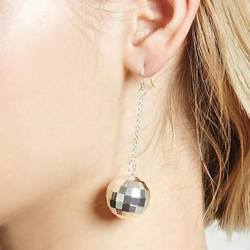 Disco Ball Earrings for Women Disco Earrings for Women Silver Mirrorball Earrings 70s Earrings Easy Match Disco Outfits Women Disco Accessories 70's Halloween Earrings for Women's Costume Accessories in Saudi Arabia