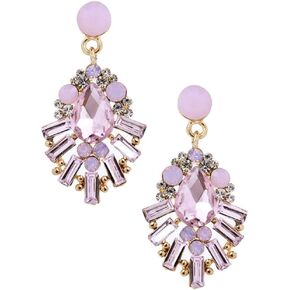 Gold Tone Antique Vintage Retro Art Deco Style Pink Rhinestone Dangle Wedding Bridal Prom Bridesmaid Cluster Earrings