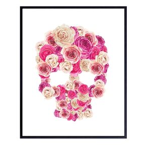 Skull Wall Decor - Skull Wall Art - Shabby Chic Wall Decor - Goth for Women - Gothic Home Decor - Rose Skull - Room Decor for Teen Girls - Living Room, Bedroom Decor for Women
