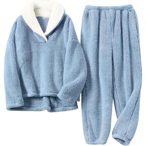 Warm Pajamas For Women Fuzzy Pajama Sets Cozy Fleece Oversized Pullover Pants Sets Loungewear 2 Piece Pjs