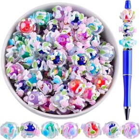 Hand Painted Beads for Pens,20pcs Handmade Pure Hand Painting Butterfly Beads UV AB Color Cream Acrylic Fancy Focal Beads DIY for Keychain Phone Chain Bracelet Necklace Jewelry Making Craft Supplier