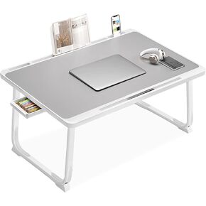 Laptop Desk for Bed, Laptop Bed Tray Table, Foldable Lap Tablet Table with Storage Drawer and Bookstand, Lap Desks Bed Trays for Sofa Couch Floor (Silver)