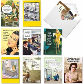 NobleWorks - 10 Anniversary Cards Assortment - Boxed Cartoon Humor, Celebration and Congrats Assorted Notecards - Comical Couples AC3681ANG-B1x10