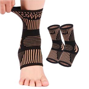 Copper Ankle Brace Copper Infused Support for Men & Women (Pair), Best Ankle Compression Sleeve Socks for Plantar Fasciitis, Sprained Ankle, Achilles Tendon, Pain Relief, Recovery, Sports Daytime or