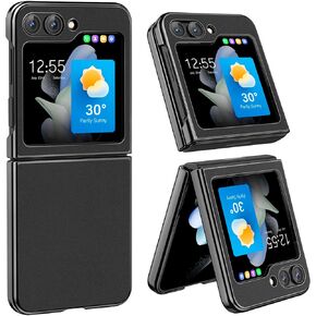 MATEPROX Phone Case for Samsung Galaxy Z Flip 5 Case, Slim Thin Lightweight Protective Phone Case with Non-Slip Leather Back with Electroplated Frame for Samsung Galaxy Z Flip 5 5G-Black