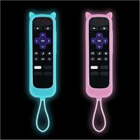 3Pack Roku Remote Case Cover Compatible with Hisense roku TV Onn Roku TV Remote Silicone Protective Controller Sleeve for Roku Express 4K+ 2021 Streaming Stick 4K 2021 Cover Cat Ears Design