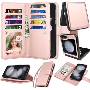 Njjex Galaxy Z Flip 5 5G Case, for Samsung Galaxy Z Flip 5 5G Wallet Case, [9 Card Slots] PU Leather ID Credit Holder Folio Flip [Detachable] Kickstand Magnetic Phone Cover & Lanyard [Black]
