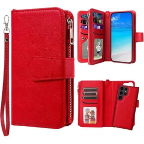 Case for Samsung S23 Ultra, 2 in 1 Magnetic Detachable Shockproof Case, Flip Folio PU Leather Cover with Card Slot for Samsung Galaxy S23 Ultra, Black
