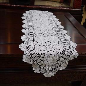 Damanni Oval Cotton Handmade Crochet Lace Table Runner Doilies Dresser Scarf,15 Inch by 27 Inch，Beige