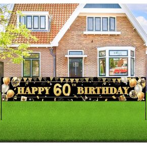 Large Happy 30th Birthday Decoration Banner, 118inx19.6in Black and Gold Birthday Party Outdoor & Indoor Party Decorations Supplies Anniversary Celebration Backdrop
