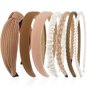 VELSCRUN 7 Pcs Different Headbands for Women Amber Brown Hair Bands for Women's Wavy Curly Hair Non Slip Plastic Head Bands with Teeth Comb Headband Face Wash Hair Accessories Gifts for Women Gilrs