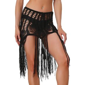 Allegra K Women's Crochet Sexy Summer Beach Swimsuit Tassel Cover-Up Skirt