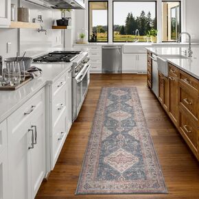 DECOMALL BELIDA Washable Runner Rug, Traditional Non-Slip Long Rugs for Hallway Long Kitchen, Blue 2’6"x9’