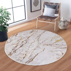 Modern Marble Round Rugs - 6Ft Washable Large Round Area Rug for Living Room,Non Slip Beige Round Rug with Rubber Backing, Soft Circle Rug for Dining Room Table, Heavy-Duty, Easy to Fold and Flatten