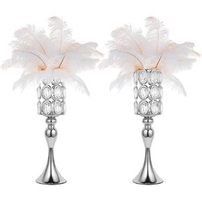 Crystal Diamond Trumpet Floral Vase -2 Pcs Silver Centerpieces for Wedding Table, 18" Tall Flower Holders Centerpieces Vase for Party Dinner Event Anniversary Ceremony Birthday Home Decoration