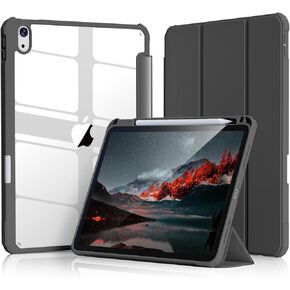 Kenke iPad 10th Generation Case 2022 with Pencil Holder, iPad 10.9 Inch Case with with Right Side Pencil Holder & Hard PC Acrylic Transparent Back Shell & Soft TPU Edge Auto Wake/Sleep (Black)