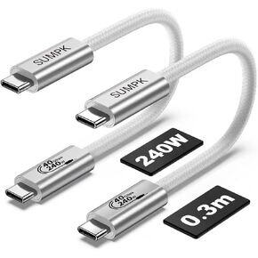 6 inch Short USB4 Cable 2 packs, 240W USB C to USB C Cable Fast Charging, 8K HD Display, 40gbps Data Transfer Type C Cord Compatible for iPhone 15/15Plus/15Pro/ Max