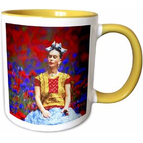 3dRose Frida-Free Artistic Adaptation Of The Mexican Paintress Ceramic Mug, 11 oz, Black/White