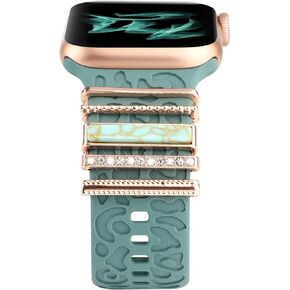 Decorative Ring Loops Compatible with Apple Watch Silicone Bands 38mm 40mm 41mm 42mm 44mm 45mm 49nn,Metal Turquoise Diamond Charms Accessories for iwatch Series 9 8 7 SE 6 5 4 3 2 1(No Band)