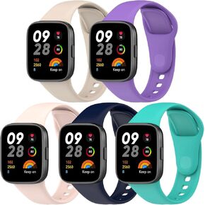 FitTurn 5 Colors Bands Compatible with Xiaomi Mi watch lite 3/Redmi Watch 3, Adjustable Soft Silicone Replacement Sport Strap for Women Men Sport Bands Accessories for Xiaomi Mi watch lite 3/Redmi Watch 3 Smartwatch