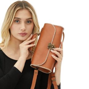 Handmade Small Genuine Leather Crossbody Bag for Women (Orange)