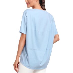 HeyNuts Women's Pima Cotton Short Sleeve Shirt Boat Neck Loose Fit T-Shirts Casual Tops Relaxed Shirts
