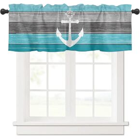 Window Curtains Valances, Nautical Knot Anchor Illustration Minimalist Art Dark Blue Rod Pocket Cafe Valance Short Curtains for Kitchen, Bedroom, Living Room, 1 Panel, 54X18