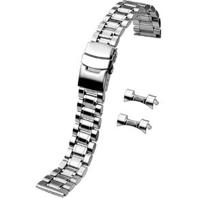 20mm 22mm Stainless Steel Watch Band Curved End Straight End for Men Women Metal Watch Bands Strap Quick Release Replacement Bracelet with Double Folding Buckle Silver