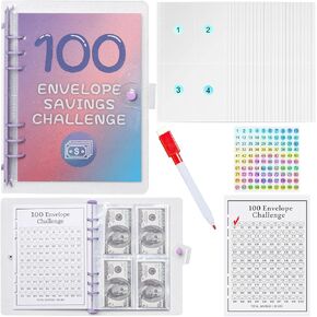 100 Envelopes Money Saving Challenge Binder,Budget Binder with Cash Envelopes and Pen,Expense Budget Sheet for Budgeting and Saving Money,Easy Way to Save $5,050（Pink）