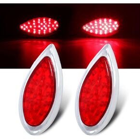 (Pack of 2) Red Chrome Bezel Teardrops Rear Lights 35 LED High Low Brightness for Trailer Truck Cars Bus Clearance Stop Tail Lamps 12V DC