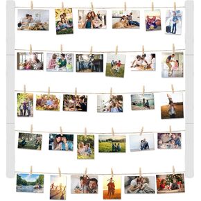 Wall Picture Photo Frame Collage for Picture Display, Wood Decor Wall Photo Display Frame with 30 Clips Multi Rustic Picture Frame 26 x 29 Inch