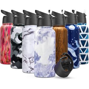 Vacuum Insulated Sports Water Bottle - THILY 32 oz Stainless Steel Leakproof Wide Mouth Metal Water Flask with Flip Lid and Straw Lid, Reusable, BPA Free, Keep Hot 12 Hours Cold 36 Hours, Abysmal Sea