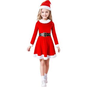 Girls Christmas Outfit Girls Santa Dress Christmas Holiday Dress Up Outfits With Hat And Belt