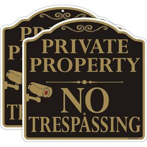 Private Property No Trespassing Sign, CCTV IP Camera Video Surveillance Warning Metal Signs, 12 x 12 Inches Rust Free & Fade Resistant Aluminum - Easy Mounting (2 Pack)