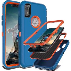 YmhxcY for iPhone XR Case Shockproof Dropproof Dust-Proof Drop Proof 3-Layer Durable Phone Case Heavy Duty Protection Phone Case Cover for Apple iPhone XR 6.1“ Aqua Blue and Lime Green