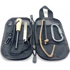 Flint and Steel Fire Starter Kit, OTXEER Ferro Rods Magnesium Fire Starter Survival Tool Camping Emergency Fire Lightning Striker, Tinder Wick Rope, Multifunctional Outdoor Bag Hook