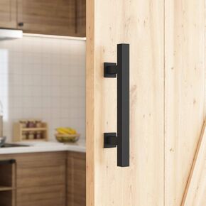 SMARTSTANDARD 10" Heavy Duty Sliding Barn Door Handle, Pull and Flush Set for Gate Kitchen Furniture Cabinet Closet Drawer, Black, Square