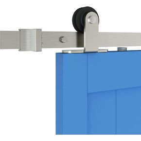 JUBEST 6 FT Brushed Nickel Sliding Barn Door Hardware Kit Smoothly and Quietly Hanger Roller Flat Track Kit, J Shape Roller Heavy Duty Nickle Barn Door Track,Easy to Install