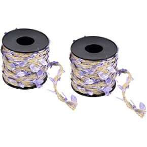 PATIKIL 33ft 5mm Burlap Leaf Ribbon, 2 Roll Braided Decoration Vine Natural Jute Rope Twine with Artificial Leaves for Jungle Wedding Party Home Garden Decor, Fuchsia