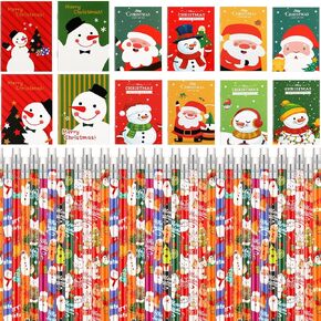 Yexiya 72 Pcs Christmas Notebooks and Pencils Bulk Set, Holiday Small Notebook Pads and Wooden Pencils, Xmas Party Favors, Stocking Stuffers, Gifts, Behavior Prize(Cute)