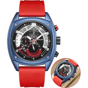 Black Mens Watch Big Face Sport Chronograph Quartz Watches Fashion Military Waterproof Calendar Man Analog Wristwatch with Silicone Strap