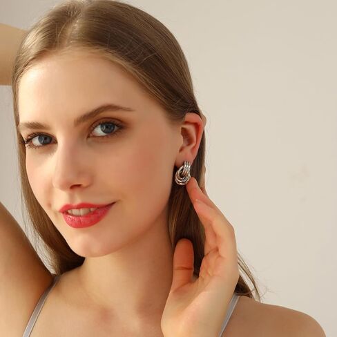 مجموعة أقراط ذهبية عصرية للسيدات ذات حلقات مكتنزة وعقد وتصميمات هندسية أنيقة in Kuwait