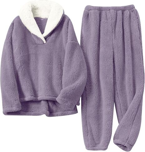 Warm Pajamas For Women Fuzzy Pajama Sets Cozy Fleece Oversized Pullover Pants Sets Loungewear 2 Piece Pjs in Saudi Arabia
